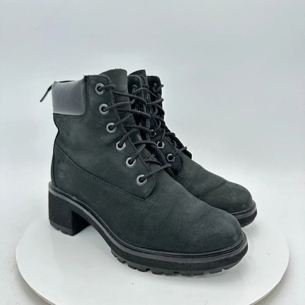 Timberland Kinsley Women Size 7.5 A25C4 Black Suede Lug Sole Block Heel boot